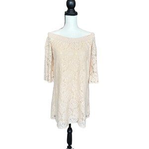 Flying Tomatoes Cream Off the shoulders Lace Dress built in slip Size small